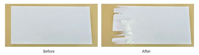 Foam Polystyrene Destructible Paper image, before peeled off and after peeled off.