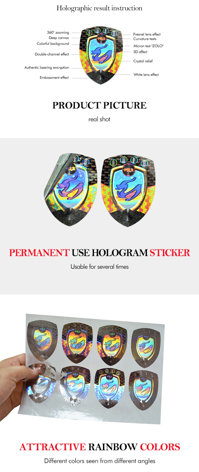 Printing Custom 3D Hologram Sticker / Anti-fake Hologram Label Warranty Security Holographic Sticker